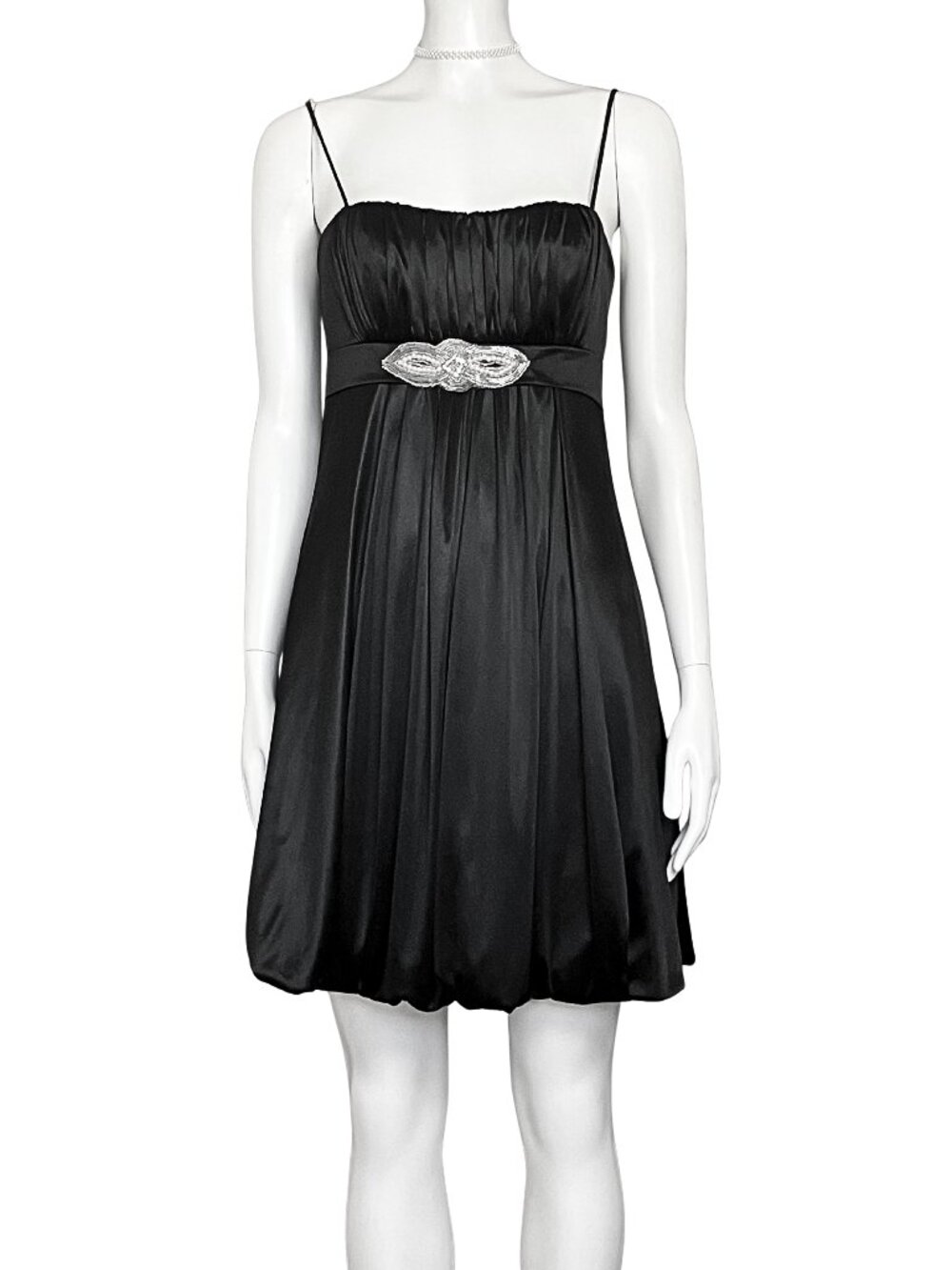 Vintage Y2K Black Beaded Cocktail Mini Dress Bubble Hem. XS/S. Hoco Pearls Party